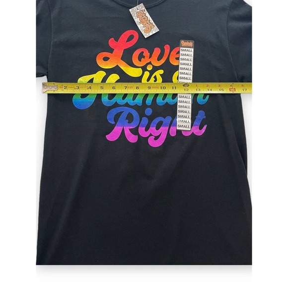 Spencer's LGBTQ+ Love Is A Human Right Pride Unisex Cotton Black Tee Rainbow SM - Picture 4 of 5